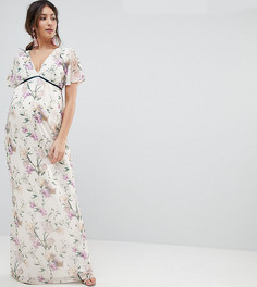 Платье макси с расклешенными рукавами и бархатной отделкой Hope &amp; Ivy Maternity - Мульти