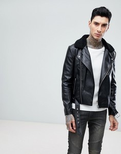 Черная байкерская куртка из искусственной кожи ASOS - Черный