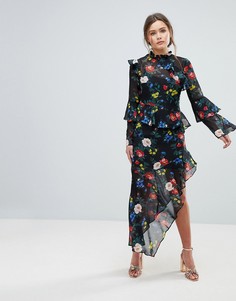 Платье миди с оборками и цветочным принтом Miss Selfridge - Мульти