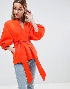 Топ из хлопковой саржи со структурированными рукавами ASOS WHITE - Красный