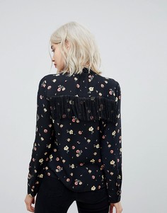 Рубашка в стиле вестерн с бахромой и цветочным принтом ASOS - Мульти