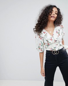 Хлопковый топ с запахом и принтом ASOS - Мульти
