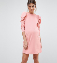 Креповое платье мини с пышными рукавами ASOS MATERNITY - Розовый