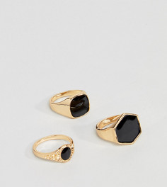 3 золотистых кольца с черным камнем DesignB эксклюзивно для ASOS - Золотой