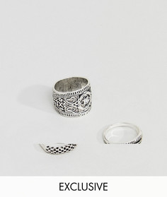 3 серебристых кольца с гравировкой DesignB эксклюзивно для ASOS - Серебряный