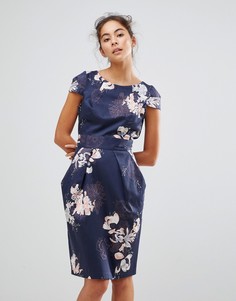 Платье-футляр с короткими рукавами и цветочным принтом Closet London - Мульти