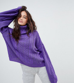 Вязаный oversize-джемпер с узором в косичку и пышными рукавами Rokoko - Фиолетовый