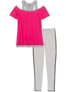 Пижама с легинсами (светло-серый меланж/ярко-розовый) Bonprix