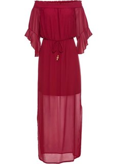 Платье с вырезом-кармен (темно-красный) Bonprix