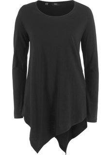 Футболка из материала фламе с рукавом 1/2 и асимметричным низом (черный) Bonprix