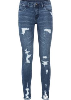 Джинсы Super Skinny с декоративными повреждениями (синий «потертый») Bonprix