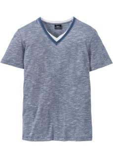 Футболка Regular Fit с V-вырезом (темно-синий меланж) Bonprix