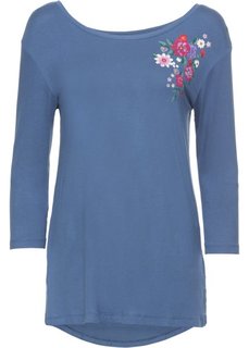 Футболка с оригинальной спинкой (синий джинсовый с рисунком) Bonprix