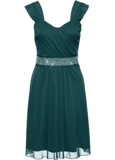 Коктейльное платье из сеточки и трикотажа (темно-зеленый) Bonprix