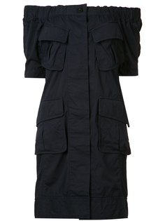 платье с открытыми плечами с рюшами Sacai
