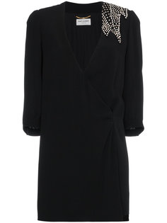 платье мини с V-образным вырезом и запахом  Saint Laurent