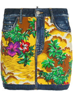 Hawaiian print denim skirt Dsquared2