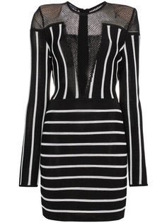 платье мини с сетчатой вставкой и полосками  Balmain