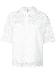 Polo Collar Blouse With Engineered Lace Collar In Tennis Racket Guipure Lace Thom Browne