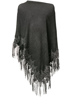 off-shoulder fringed poncho top Pink Memories