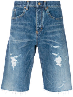 джинсовые шорты с рваным эффектом Saint Laurent