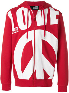 oversized slogan zipped front hoodie Love Moschino