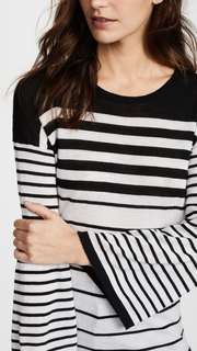 Autumn Cashmere Ombre Stripe Sweater with Lantern Sleeves