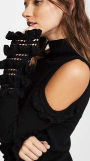 Jonathan Simkhai Crochet Ruffle Cold Shoulder Sweater