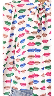 Milly Kiss Print Tie Neck Blouse