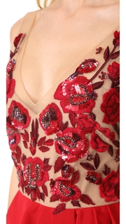 Marchesa Notte Faille A Line Gown with Peplum