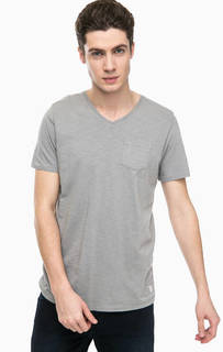 Однотонная хлопковая футболка с треугольным вырезом Jack & Jones