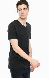 Однотонная хлопковая футболка с треугольным вырезом Jack & Jones