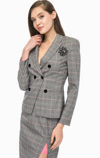 Серый двубортный пиджак в клетку Pinko