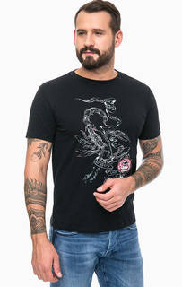 Черная хлопковая футболка с принтом Replay