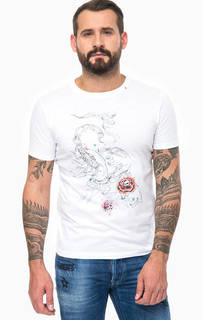 Белая хлопковая футболка с принтом Replay