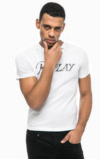 Рваная футболка с логотипом бренда Replay