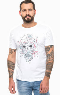 Белая хлопковая футболка с принтом Replay