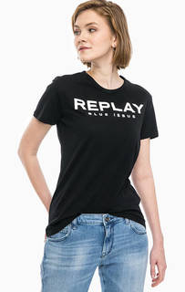 Черная футболка с логотипом бренда Replay