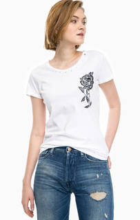 Хлопковая футболка с потертостями и вышивкой Replay