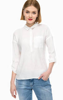Белая блуза с нагрудным карманом Tom Tailor Denim