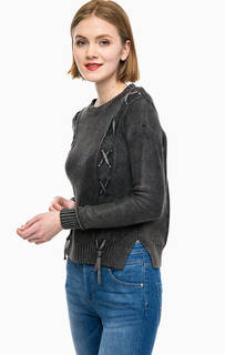 Серый хлопковый джемпер с декоративной шнуровкой Mavi