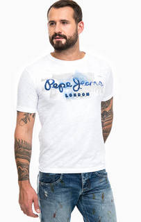 Белая хлопковая футболка с принтом Pepe Jeans