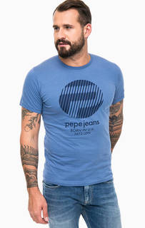 Синяя хлопковая футболка с принтом Pepe Jeans