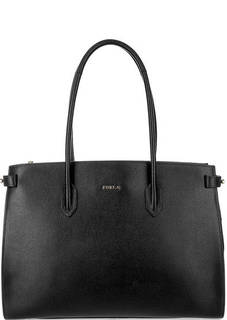 Черная кожаная сумка с длинными ручками Furla