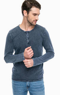 Синяя футболка с воротом на пуговицах Mustang