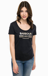 Черная футболка с контрастным принтом Barbour