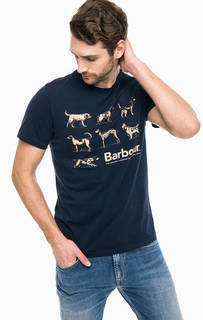 Синяя хлопковая футболка с принтом Barbour