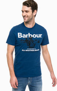 Синяя хлопковая футболка с принтом Barbour