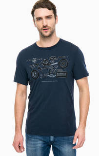 Синяя хлопковая футболка с принтом Barbour