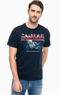 Синяя хлопковая футболка с принтом Barbour